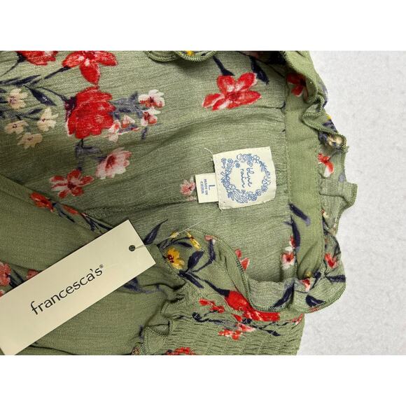 NWT Francesca’s Blue Rain green floral smocked mini dress in size Large - Picture 6 of 9